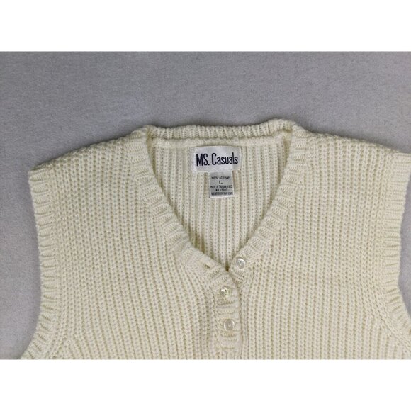 Ms Casuals Vintage Sweater Size Large Vest Ivory White Sleeveless - Picture 8 of 12